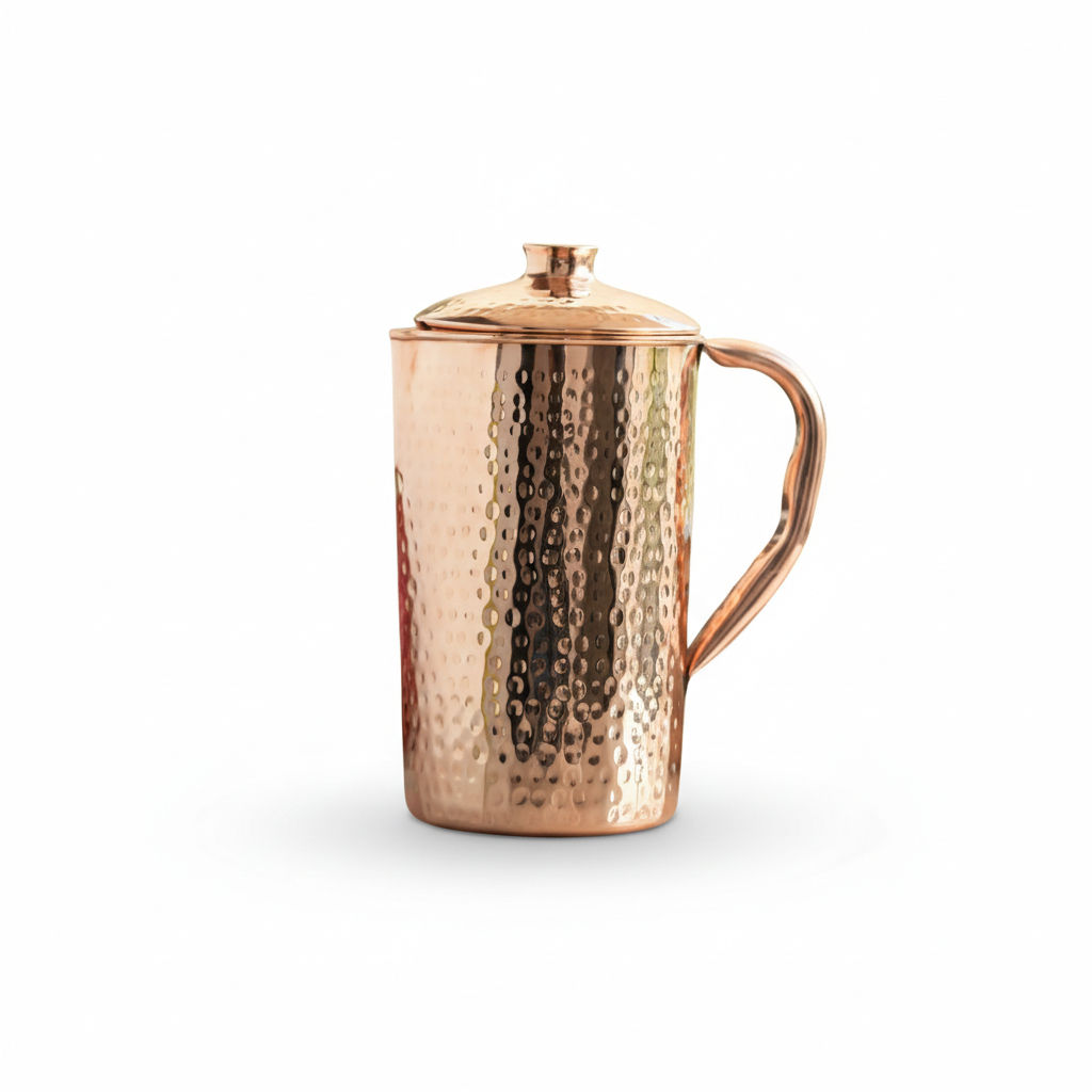 Pure copper hammered designer jug with lid, 1000 ML